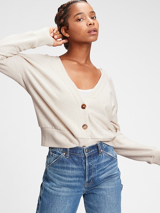 1 of 8 showing, with the color oatmeal beige of product Vintage Soft Cropped Cardigan