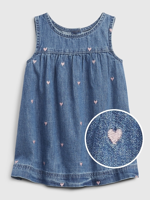 1 of 8 showing, with the color medium wash of product Baby Denim Jumper Dress