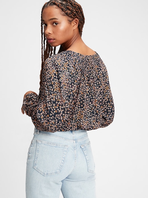 2 of 8 showing, with the color navy blue ditsy floral of product Smocked Raglan Top