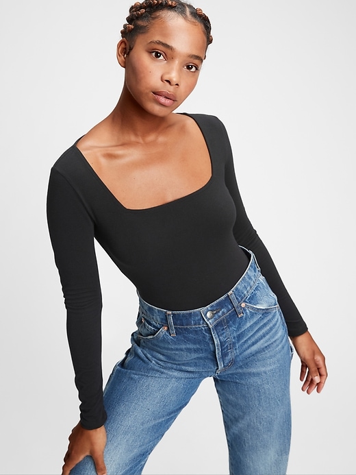 1 of 8 showing, with the color true black of product Organic Cotton Squareneck Bodysuit