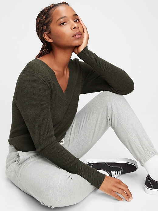 1 of 8 showing, with the color olive green of product True Soft V-Neck Sweater