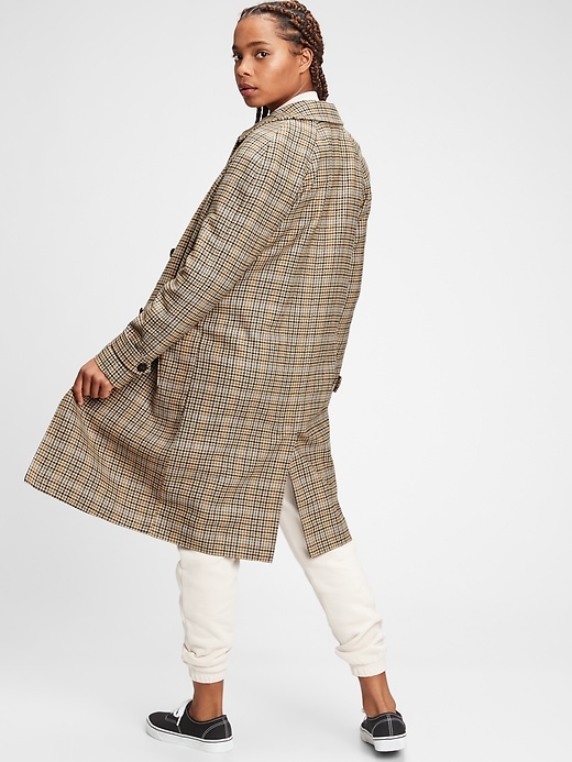 2 of 8 showing, with the color ivory & tan plaid of product Plaid Wool Coat