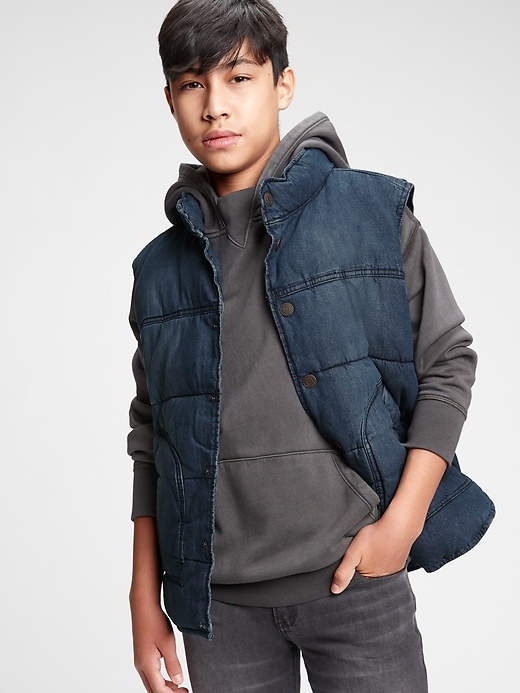 Image number 1 showing, Teen 100% Organic Cotton Denim Puffer Vest with Washwell&#153