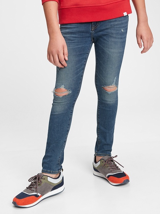 2 of 8 showing, with the color medium wash of product Kids Destructed Super Skinny Jeans with Washwell™