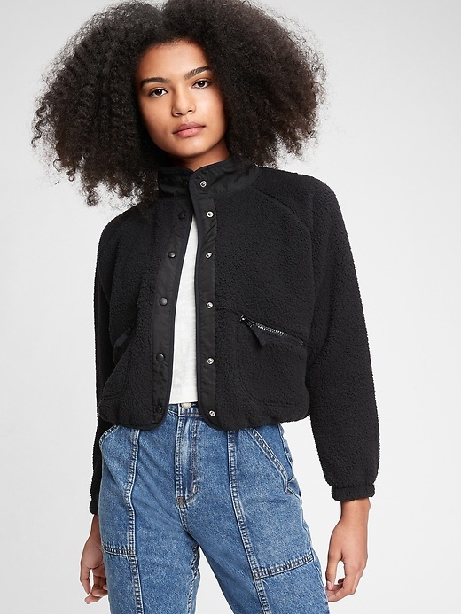 Image number 1 showing, Teen Cropped Sherpa Bomber Jacket
