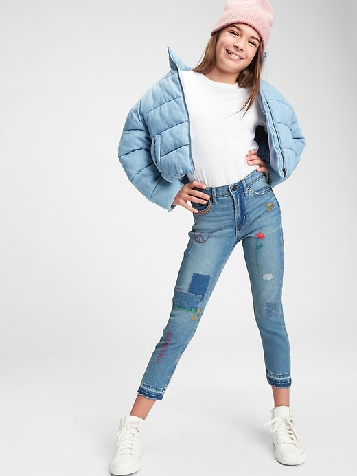 2 of 8 showing, with the color medium wash of product Kids High-Rise Pencil Slim Ankle Jeans with Stretch