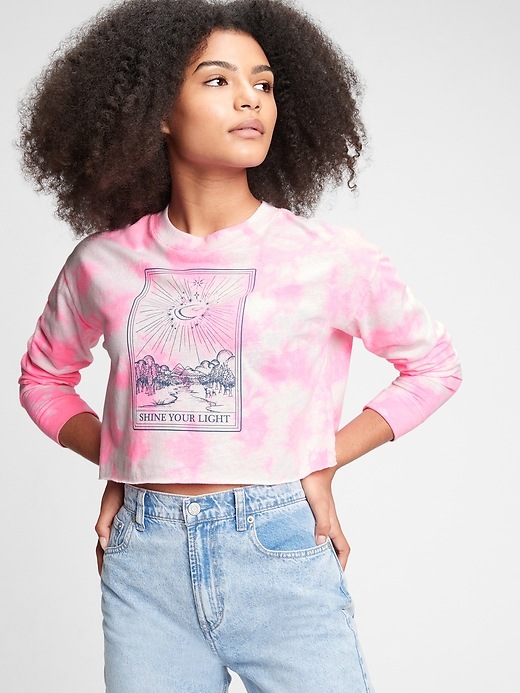 1 of 8 showing, with the color pink marbled wash of product Teen 100% Organic Cotton Boxy Graphic T-Shirt