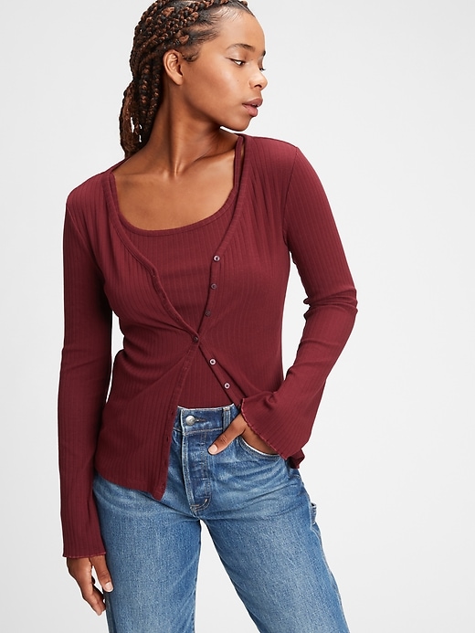 View large product image 1 of 1. Ribbed V-Neck Cardigan