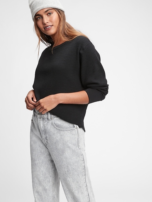 1 of 8 showing, with the color true black of product Waffle-Knit Crewneck T-Shirt