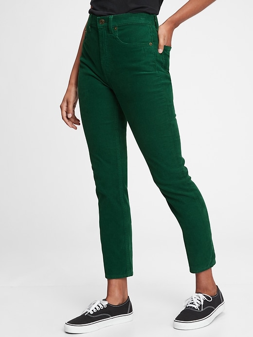 1 of 8 showing, with the color pine green of product High Rise Cigarette Cords with Secret Smoothing Pockets