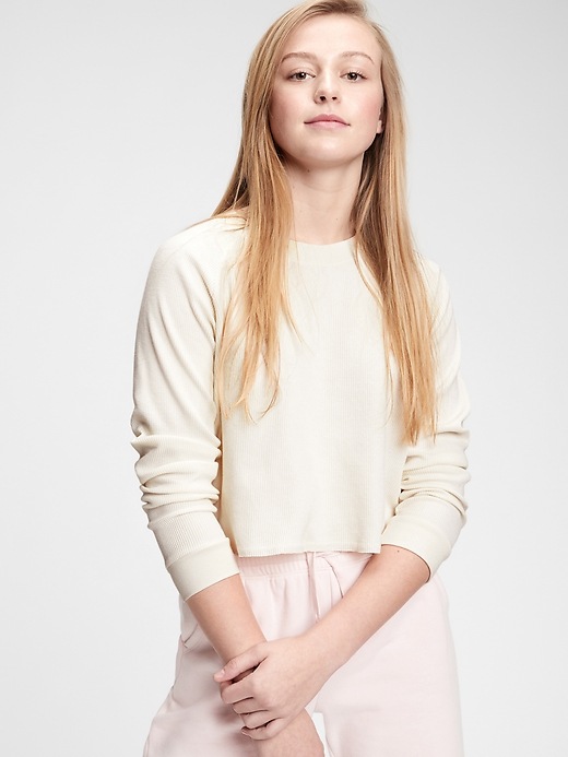 Image number 6 showing, Teen Cropped Waffle-Knit Shirt