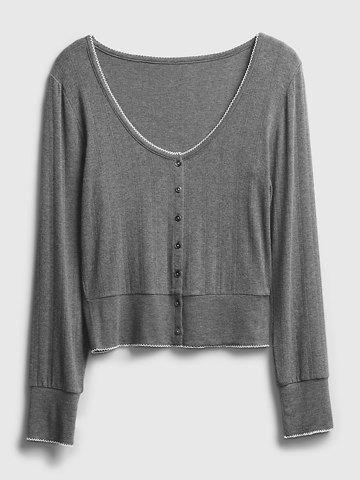 2 of 8 showing, with the color charcoal grey of product Pointelle Button-Front Top