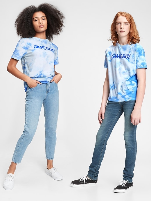 1 of 8 showing, with the color blue tie dye of product Teen &#124 Game Boy Recycled Oversized Graphic T-Shirt