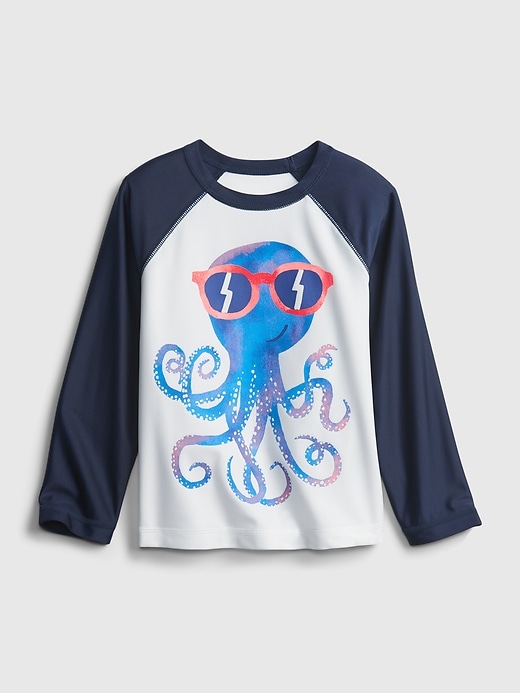 1 of 8 showing, with the color elysian blue of product Toddler Recycled Graphic Rash Guard
