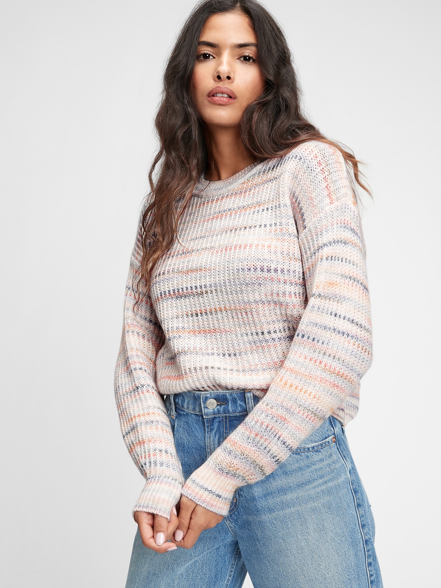 Shaker Crewneck Spacedye Sweater Gap