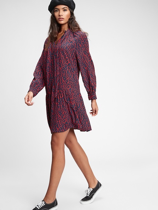 1 of 8 showing, with the color red dot of product Tie-Neck Drop-Waist Dress