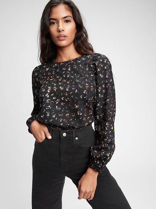 Image number 1 showing, Print Puff Sleeve Top
