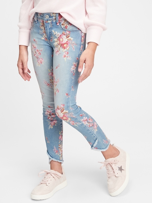 2 of 8 showing, with the color floral print of product Kids Super Skinny Ankle Floral Print Jeans with Stretch