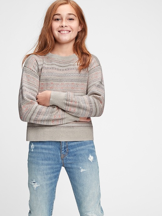 2 of 8 showing, with the color french vanilla of product Kids Fair Isle Stripe Sweater