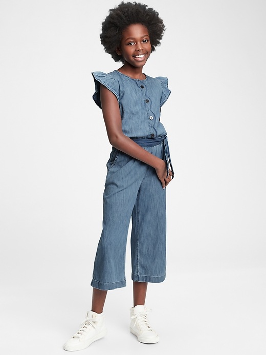 Image number 2 showing, Kids Denim Ruffle Jumpsuit