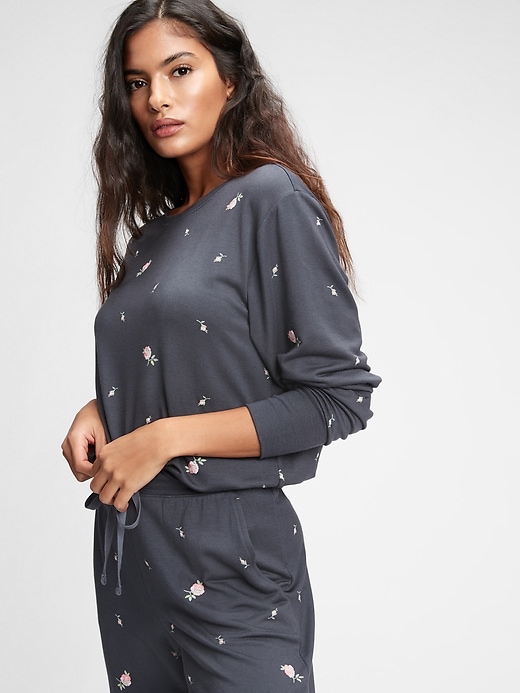 1 of 8 showing, with the color black floral of product Adult Supersoft Popover Print PJ Top in TENCEL Modal™