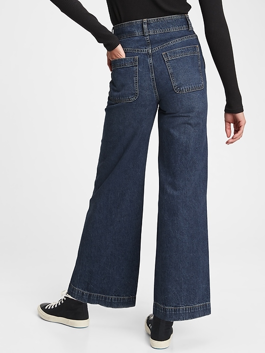 2 of 8 showing, with the color dark indigo of product Workforce Collection Sky High Rise Wide-Leg Jeans