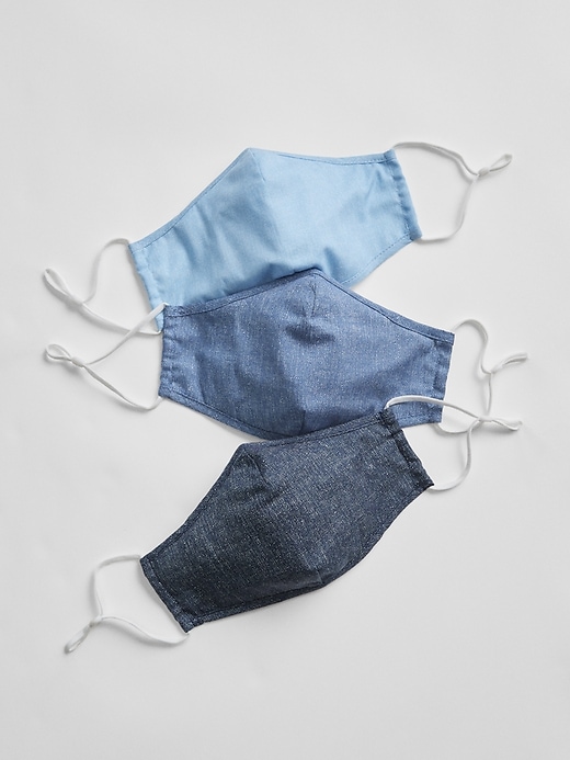 2 of 8 showing, with the color blue chambray of product Adult Contour Mask with Filter Pocket (3-Pack)