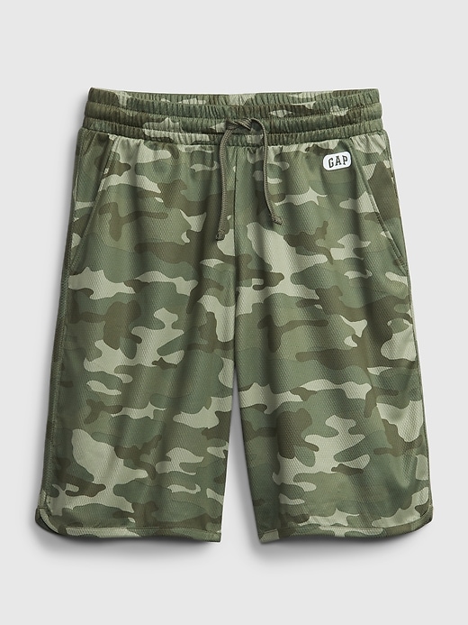 2 of 8 showing, with the color green camo of product GapFit Kids Mesh Pull-On Shorts