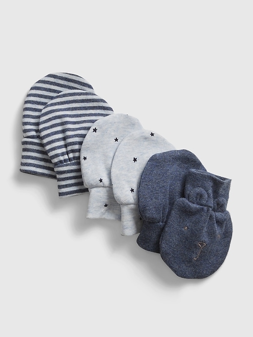 1 of 8 showing, with the color blue heather of product Baby First Favorite Print Mittens (3-Pack)