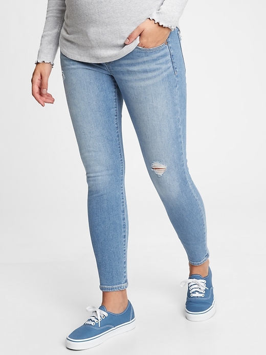 Image number 1 showing, Maternity True Waistband Full Panel Destructed Skinny Ankle Jeans With Washwell&#153