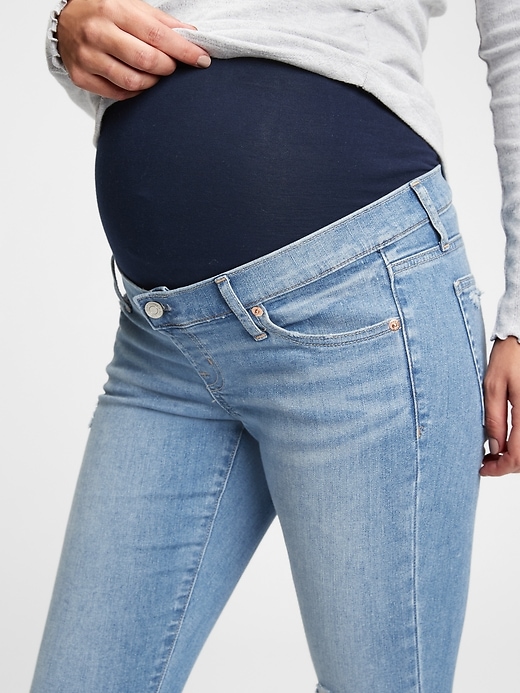 Image number 3 showing, Maternity True Waistband Full Panel Destructed Skinny Ankle Jeans With Washwell&#153