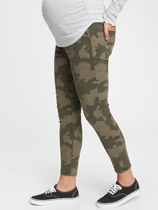 1 of 8 showing, with the color olive green camo of product Maternity Inset Panel True Skinny Camo Jeans With Washwell™