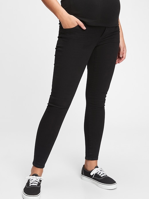 1 of 8 showing, with the color black rinse of product Maternity Full Panel Favorite Jeggings