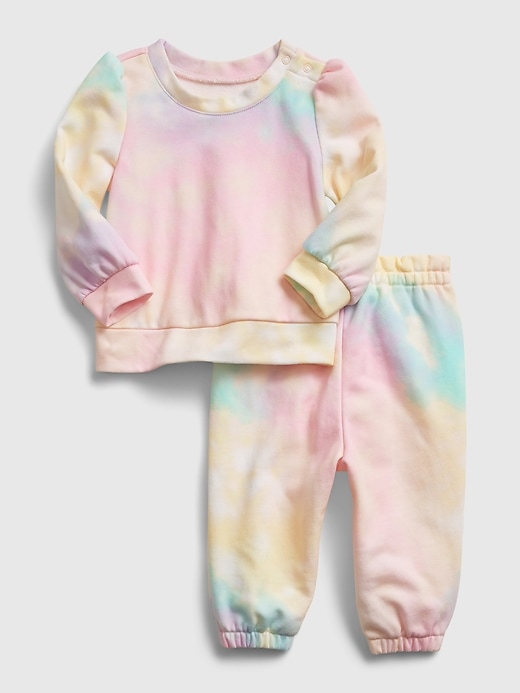 1 of 8 showing, with the color pink blush of product Baby Recycled Tie-Dye Outfit Set