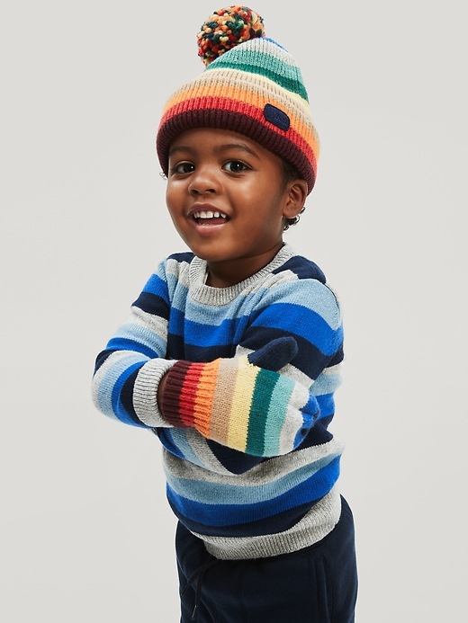Image number 4 showing, Toddler Happy Stripe Crewneck Sweater