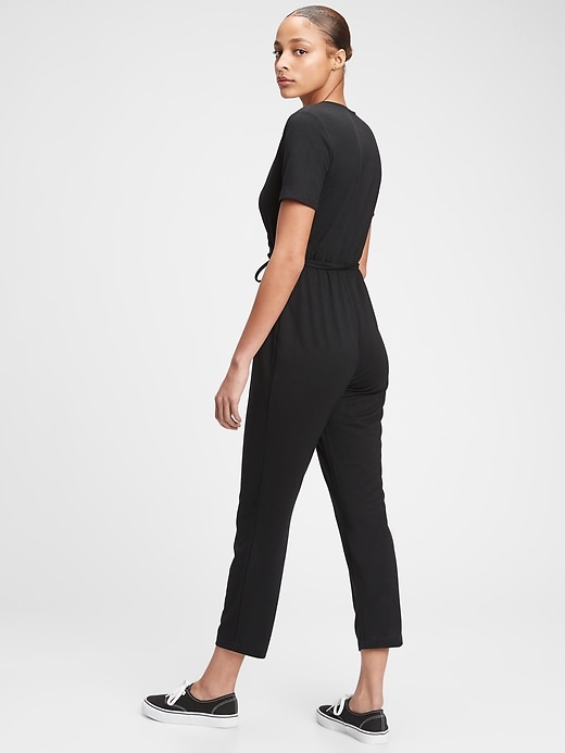 2 of 8 showing, with the color true black of product Supersoft Wrap-Front Jumpsuit
