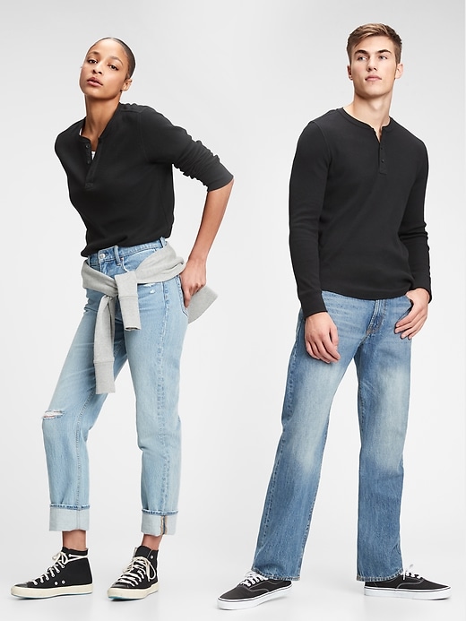 1 of 8 showing, with the color true black of product Waffle Henley T-Shirt