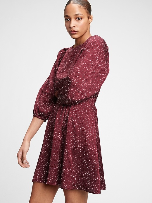 1 of 8 showing, with the color shiraz red of product Recycled Blouson Sleeve Mini Dress