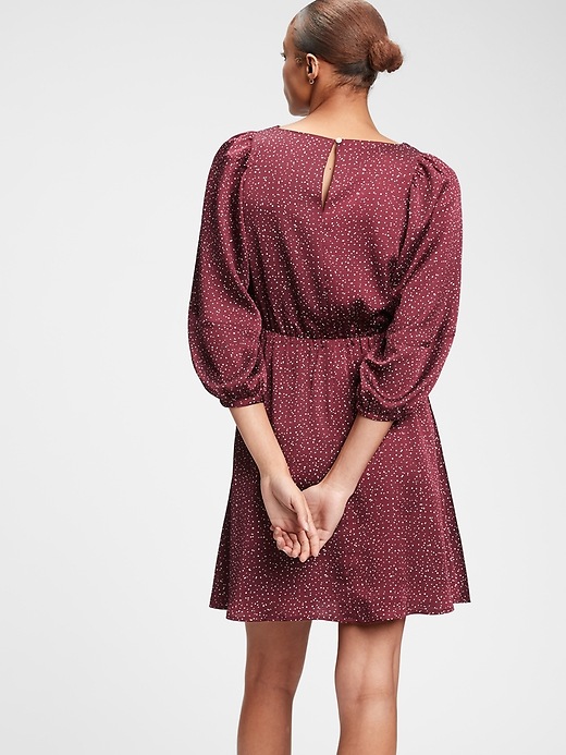2 of 8 showing, with the color shiraz red of product Recycled Blouson Sleeve Mini Dress