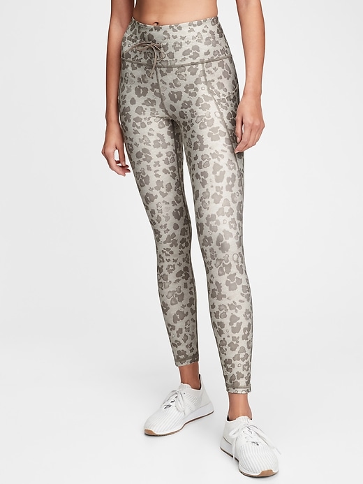 1 of 8 showing, with the color oatmeal beige leopard of product GapFit High Rise Blackout Full Length Drawcord Leggings