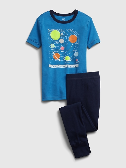 1 of 8 showing, with the color elysian blue of product Kids 100% Organic Cotton Solar System PJ Set
