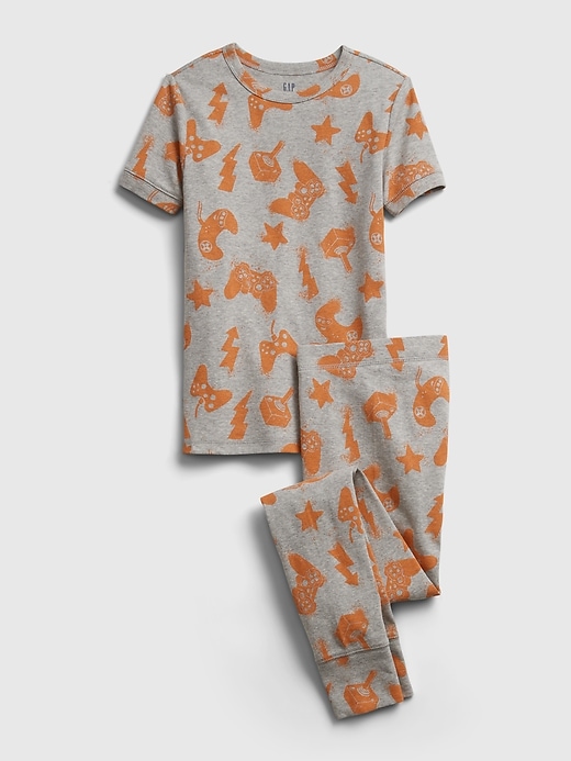 1 of 8 showing, with the color gray of product Kids 100% Organic Cotton Gaming Graphic PJ Set