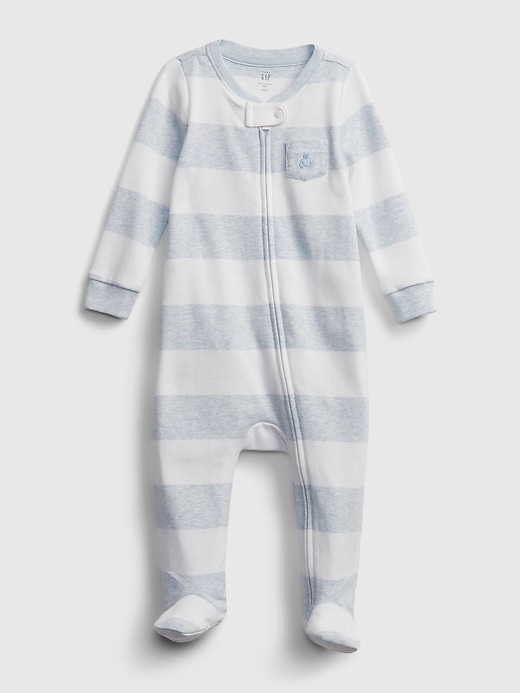 1 of 8 showing, with the color blue heather of product Baby Stripe One-Piece