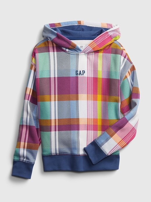 1 of 8 showing, with the color multi plaid of product Kids Gap Logo Plaid Hoodie