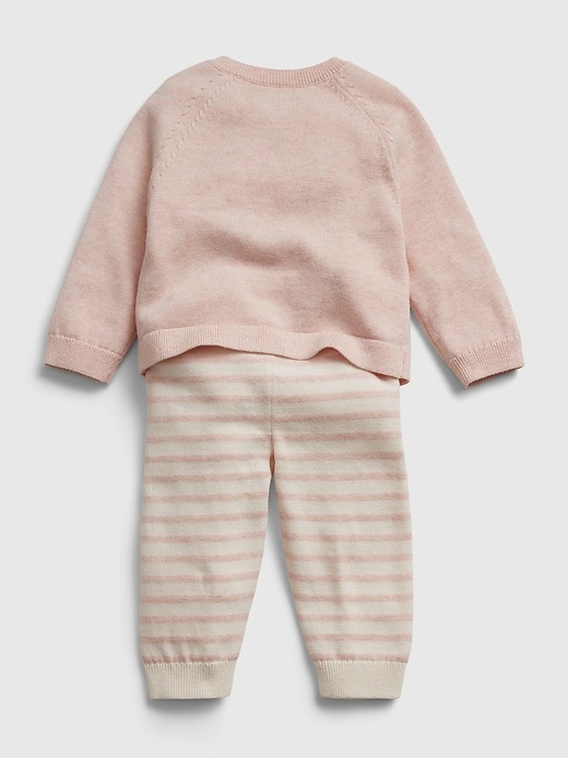 2 of 8 showing, with the color pink heather of product Baby Sweater Outfit Set with Brannan Bear