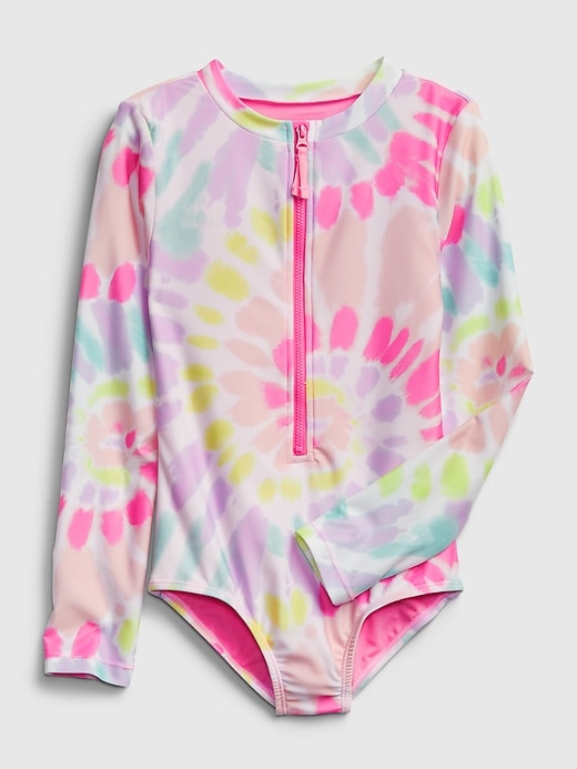 Image number 1 showing, Kids Recycled Tie-Dye Swim Rash Guard One-Piece