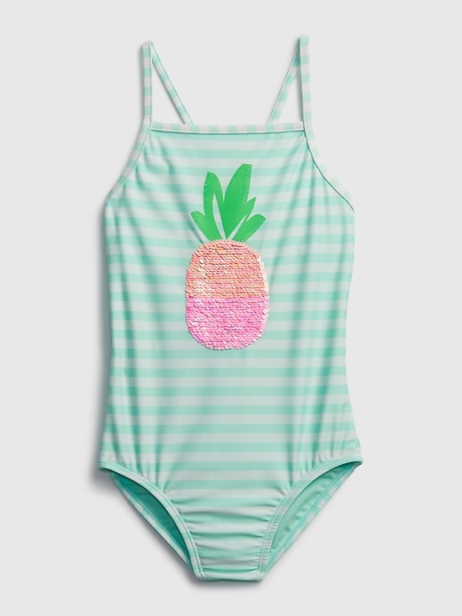 Image number 1 showing, Kids Recycled Flippy Sequin Pineapple Swim One-Piece