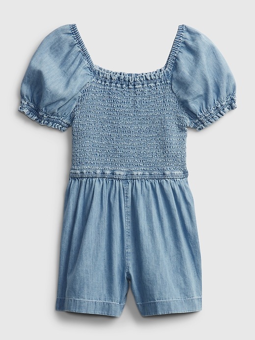 1 of 8 showing, with the color medium wash of product Kids Smocked Denim Romper