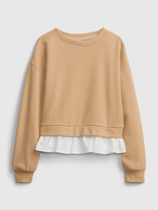 1 of 8 showing, with the color camel beige of product Kids Ruffle Trim Sweatshirt