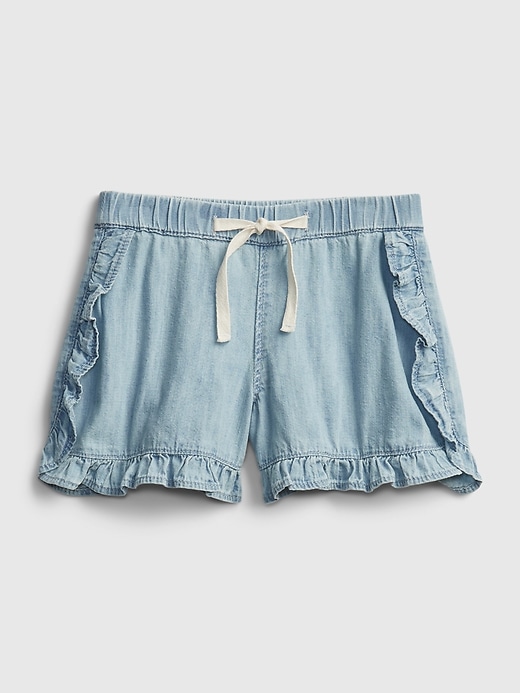 2 of 8 showing, with the color medium wash of product Kids Ruffle Denim Pull-On Shorts